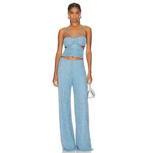 Meltem Ozbek starlight blouse and star pant set in blue